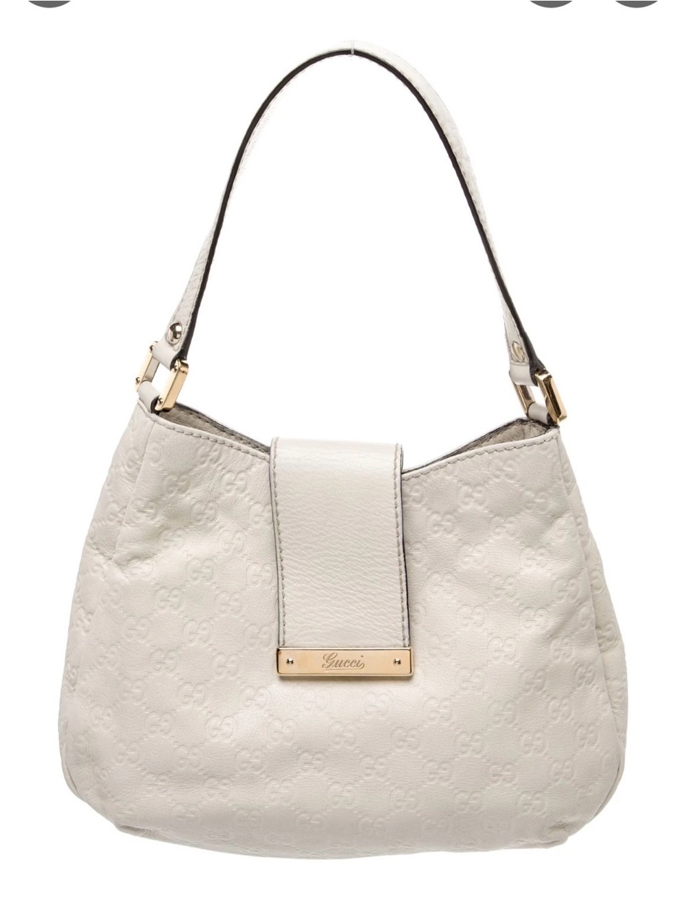 Gucci Cream Embossed Leather Shoulder Bag with Gold Hardware